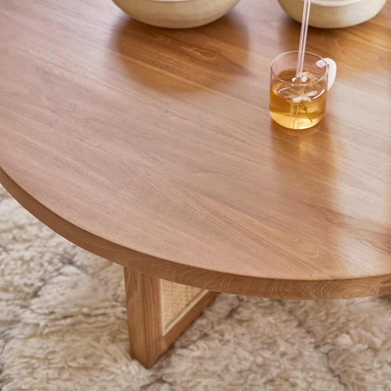 Table basse en teck massif pied cannage Ø 100 cm