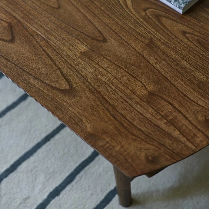 Table basse en mindi massif finition noyer 130 cm