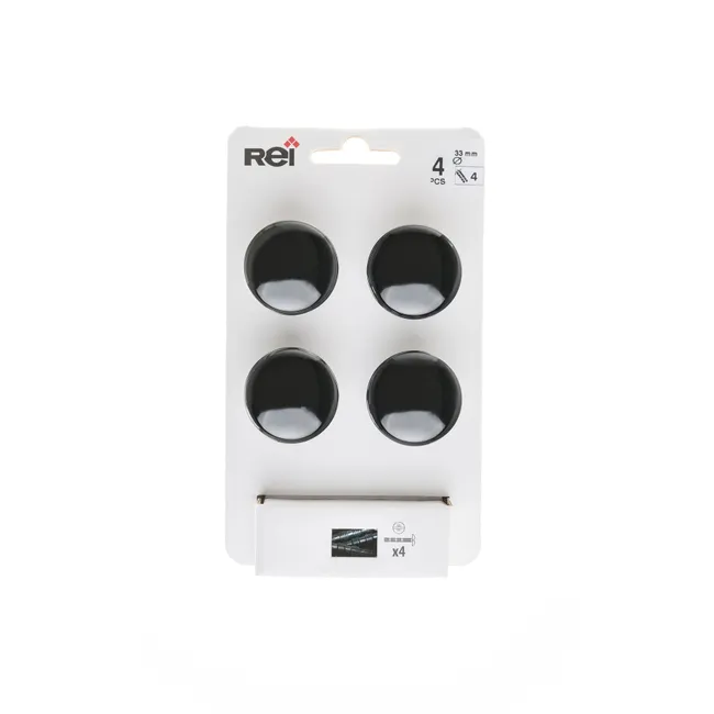 Lot de 4 boutons de meuble Rond zamak, noir REI H.27 x l.33 x P.33 mm