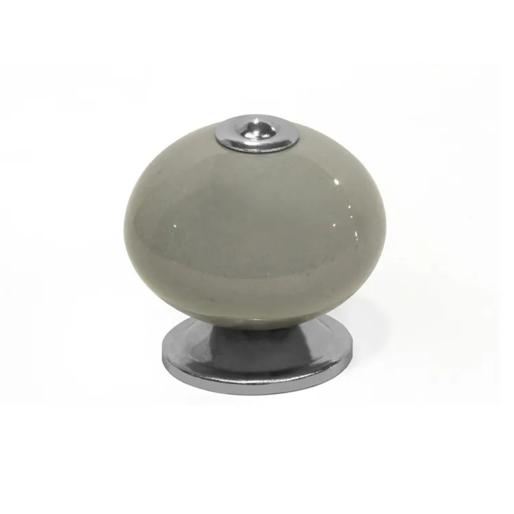 Bouton de meuble Boule, porcelaine gris foncé brillant, Diam.40 mm