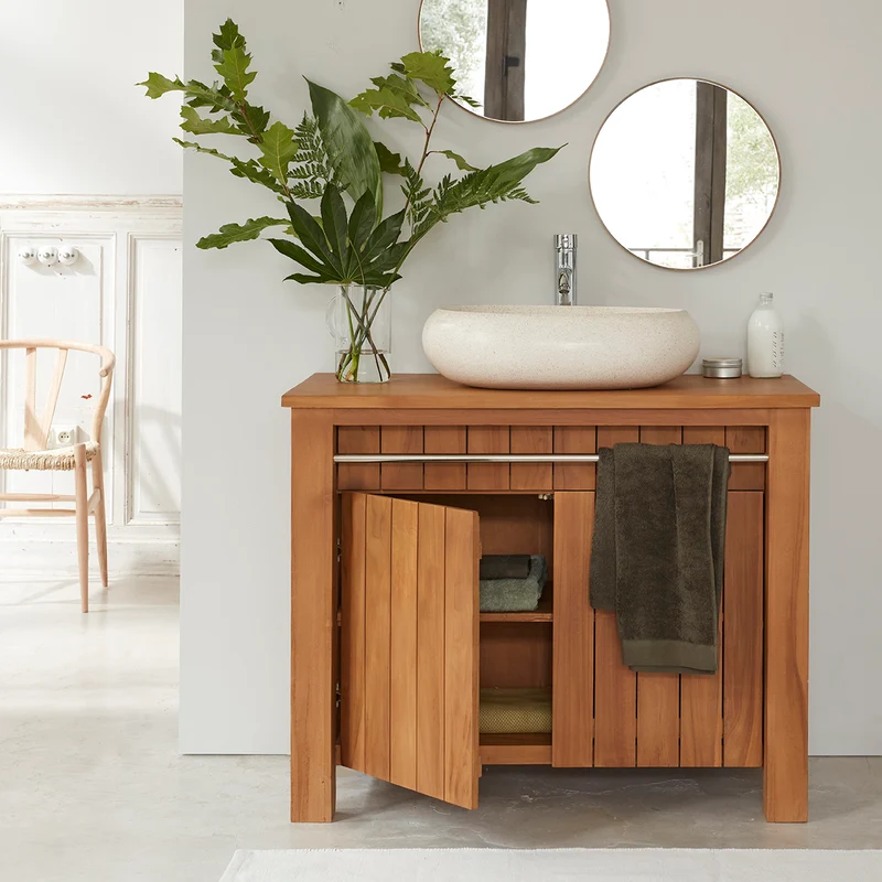 Meuble sous vasque en teck massif 102 cm