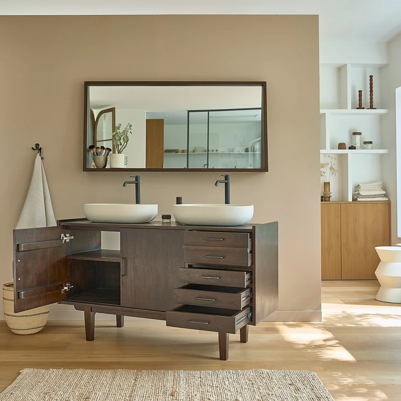 Meuble de salle de bain en mindi massif 135 cm