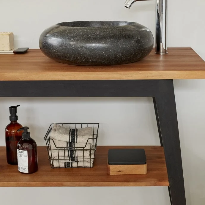 Meuble de salle de bain en teck massif pieds noirs 150 cm