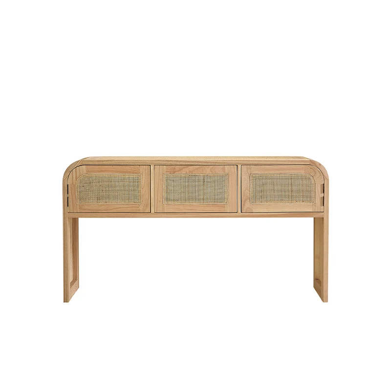 Console en mindi massif et cannage 140 cm