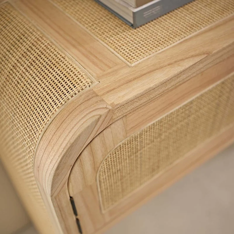 Console en mindi massif et cannage 140 cm