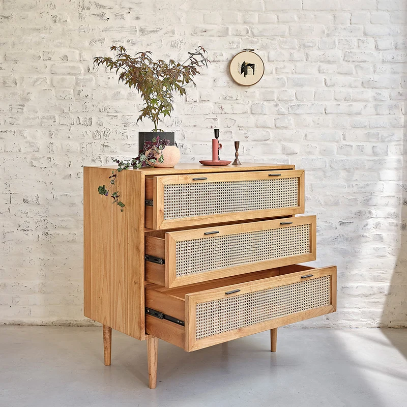 Commode en mindi massif et cannage 100 cm