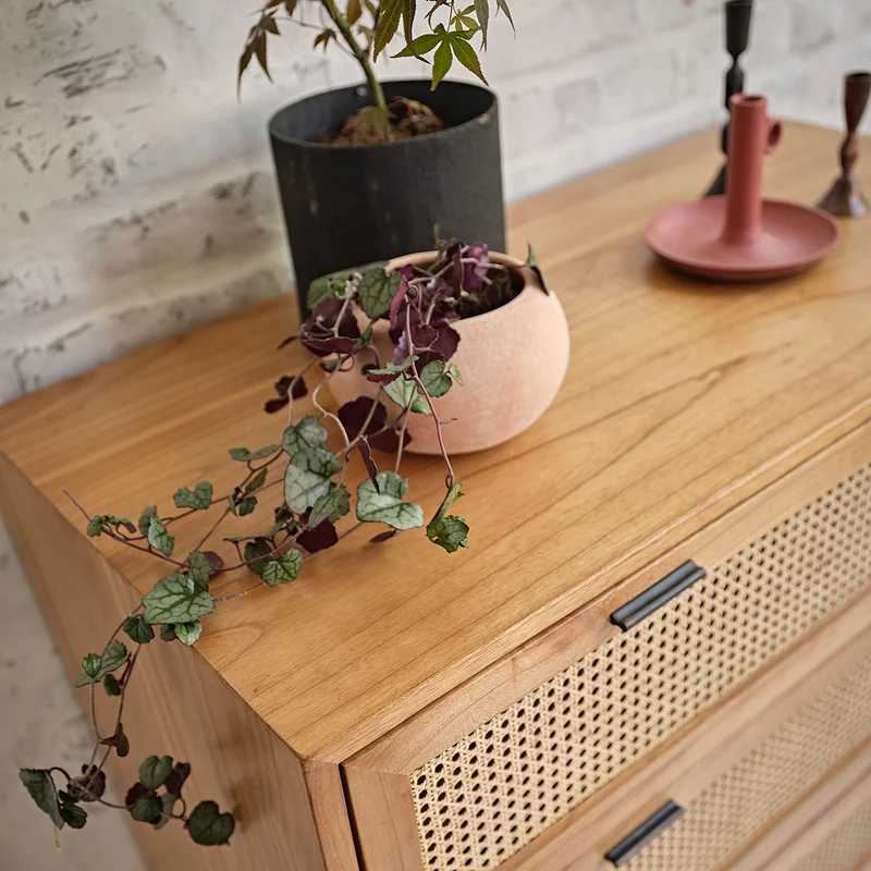 Commode en mindi massif et cannage 100 cm