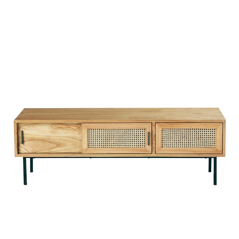 Meuble TV en mindi massif et cannage 140 cm
