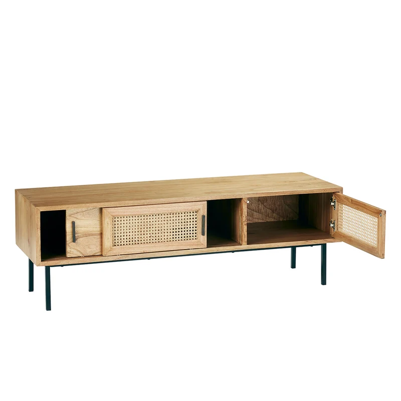 Meuble TV en mindi massif et cannage 140 cm