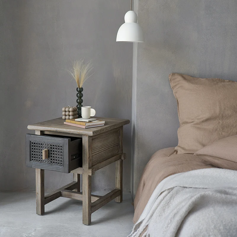 Table de chevet en bois recyclé massif 45 cm