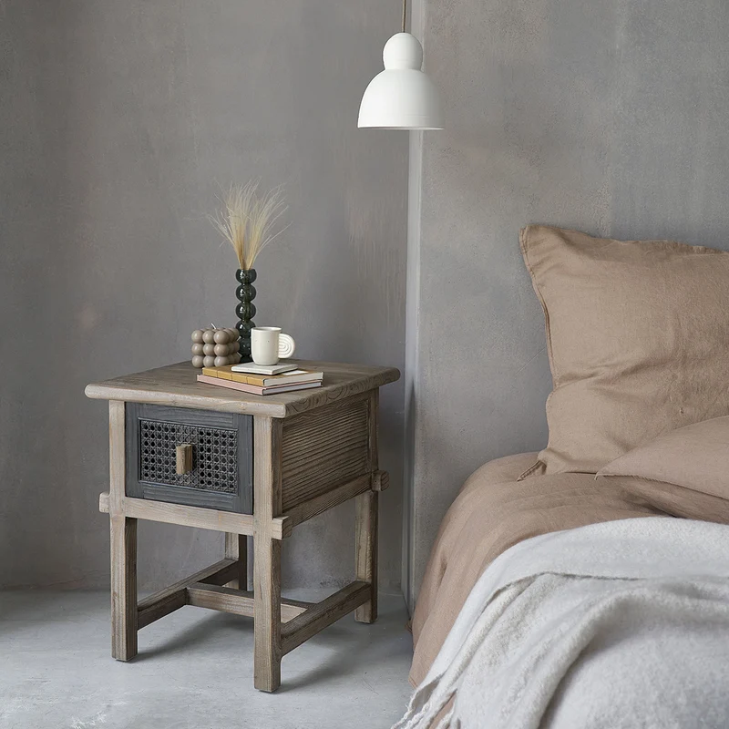 Table de chevet en bois recyclé massif 45 cm
