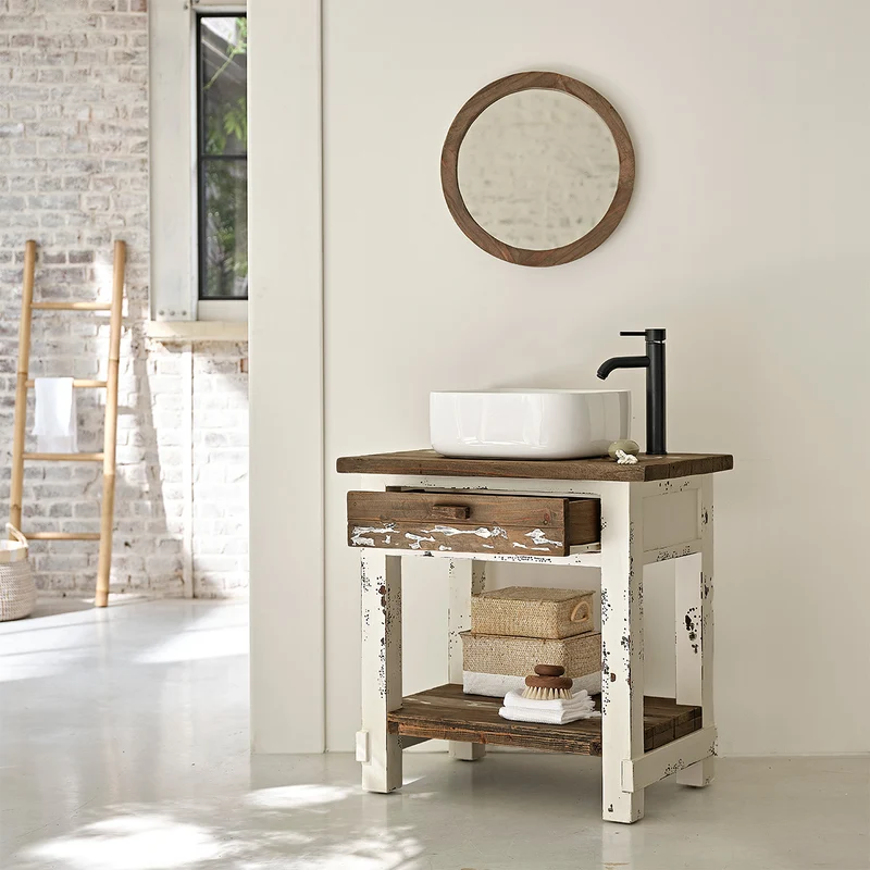 Meuble sous vasque en bois recyclé massif 80 cm
