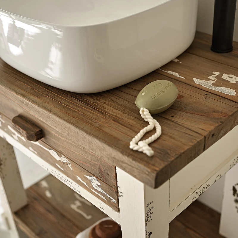 Meuble sous vasque en bois recyclé massif 80 cm