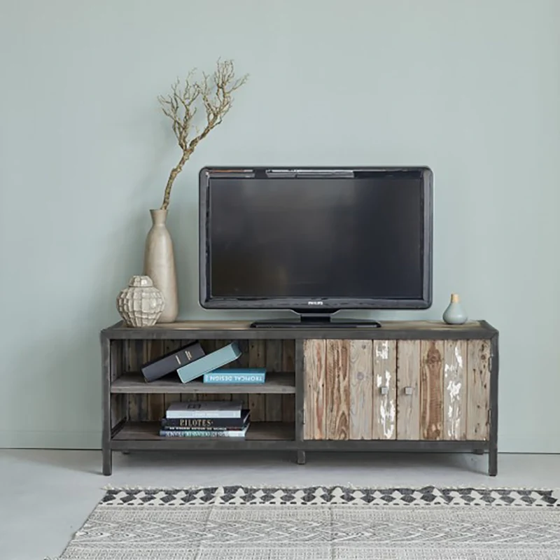 Meuble TV en bois recyclé massif et métal 150 cm