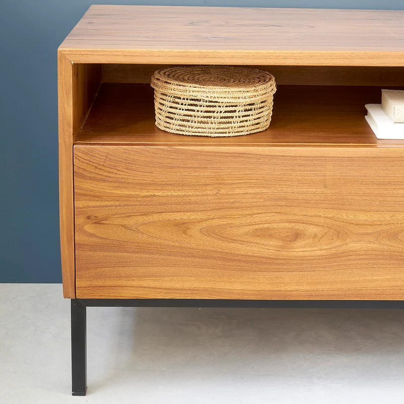 Meuble TV en teck massif et métal 140 cm