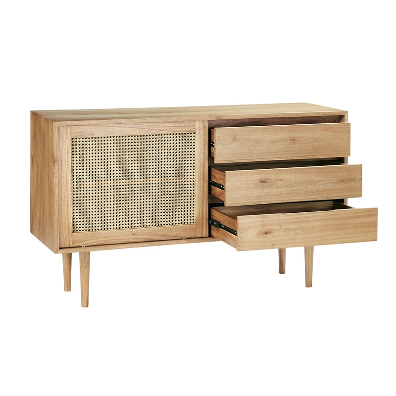 Commode en mindi massif et cannage 135 cm