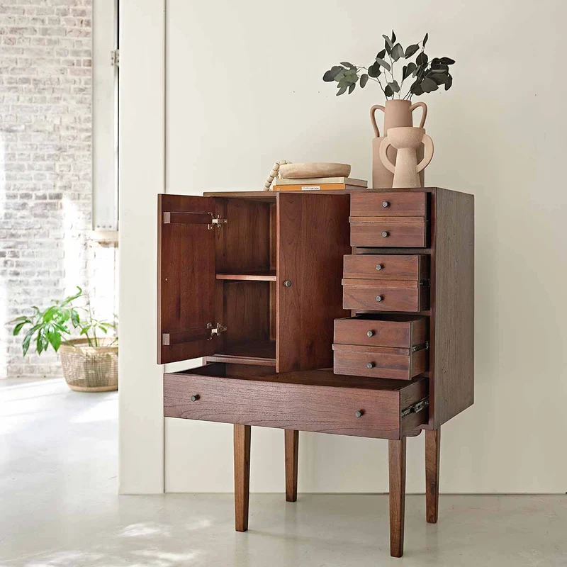 Commode en mindi massif finition noyer 90 cm