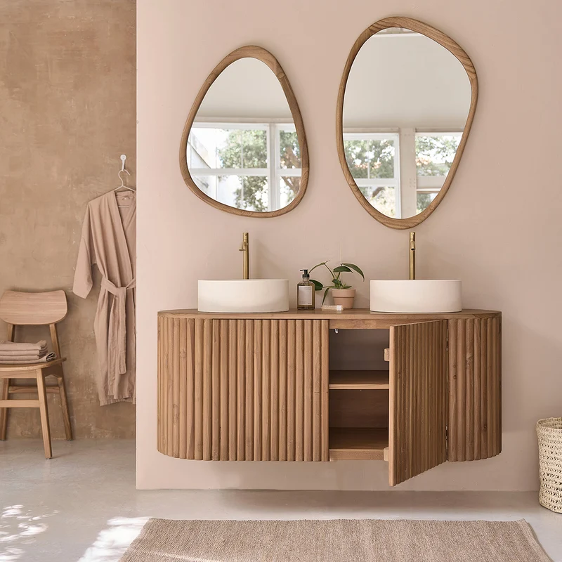Meuble de salle de bain en teck massif suspendu 140 cm