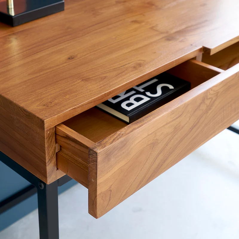 Bureau en teck massif et métal 120 cm