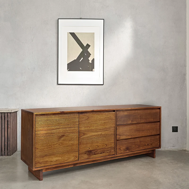 Commode en mindi massif finition noyer 180 cm