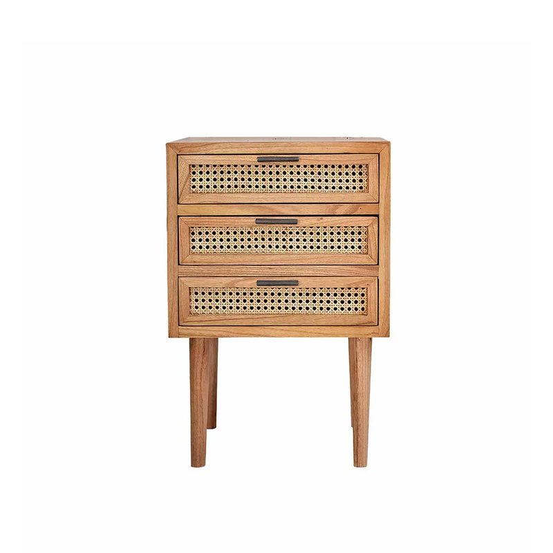 Table de chevet en mindi massif et cannage 40 cm