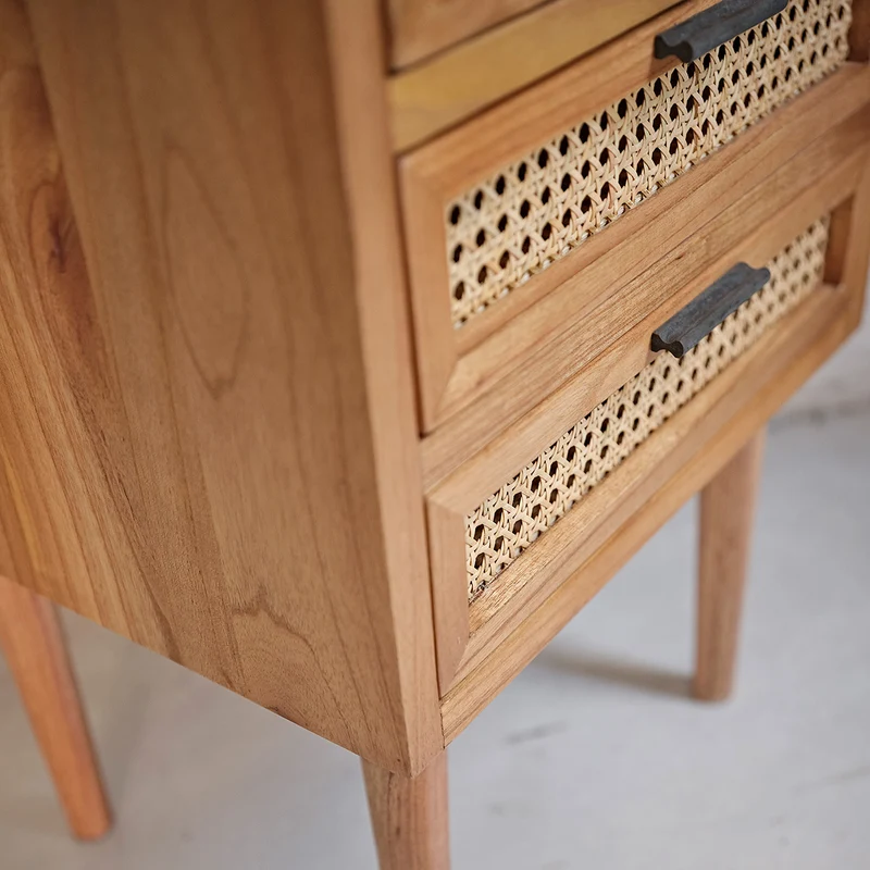 Table de chevet en mindi massif et cannage 40 cm