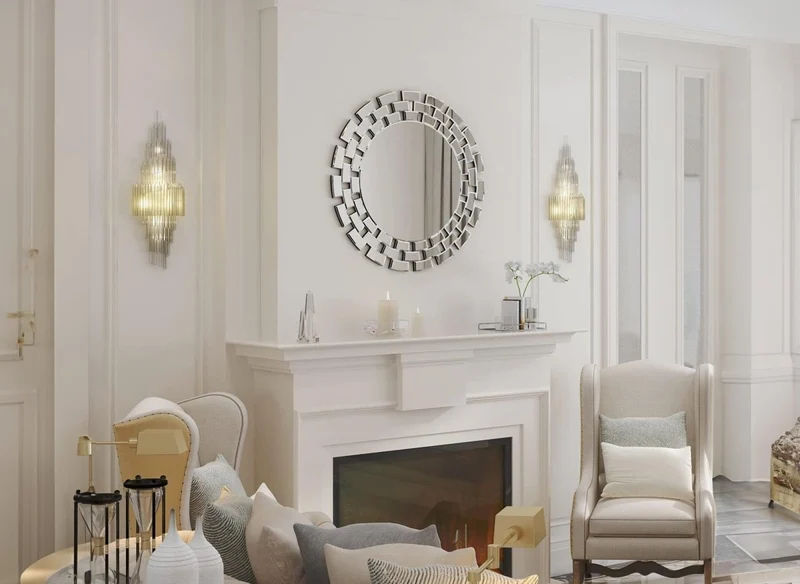 Miroir mural rond argenté 90 cm ALBA