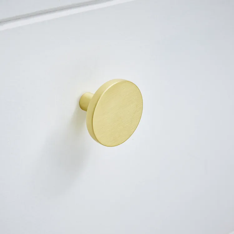 2 boutons de meuble ronds Jamy, aluminium laiton brossé, Diam.35 mm