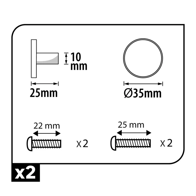2 boutons de meuble ronds Jamy, aluminium laiton brossé, Diam.35 mm