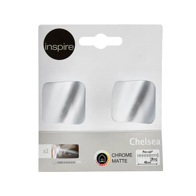 2 boutons de meuble Chelsea en zamak argent mat, l. 32 x P. 26 mm