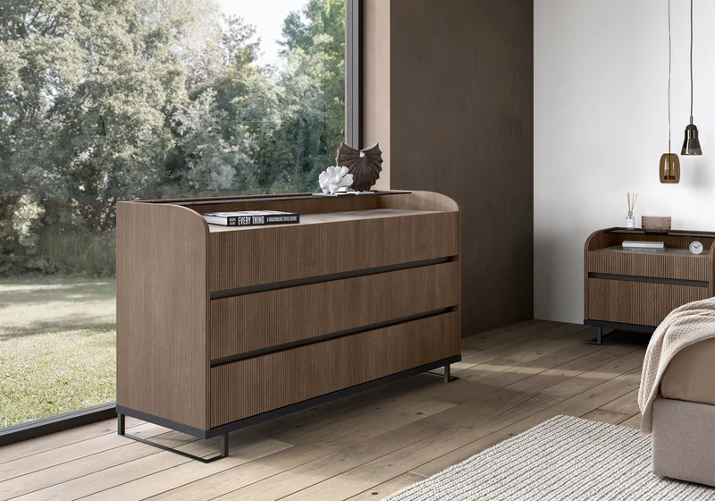 Commode bois rainuré marbre – Hexagon
