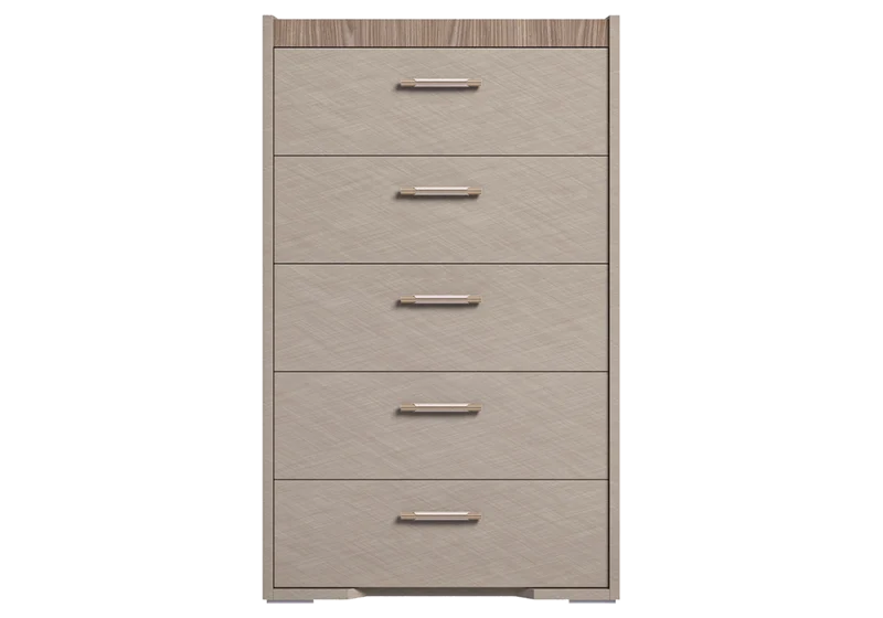 Chiffonnier 5 tiroirs bois corde et noyer design - Nora
