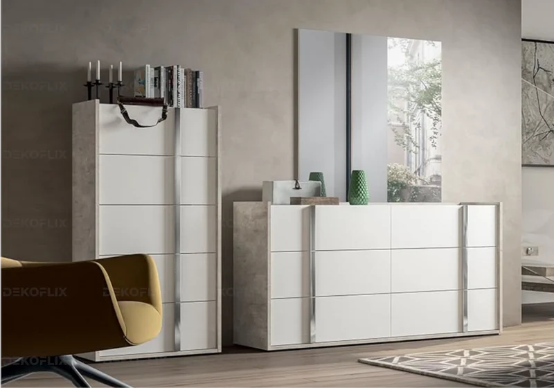 Chiffonnier 5 tiroirs blanc béton – Treviso