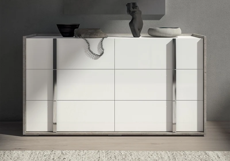 Commode 6 tiroirs blanc béton – Treviso