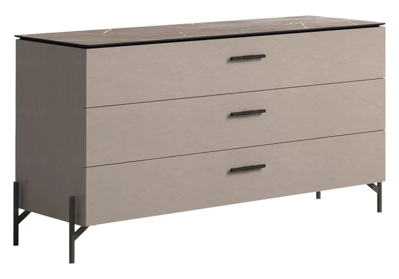 Commode 3 tiroirs marbre beige et laquée corde - Silvia