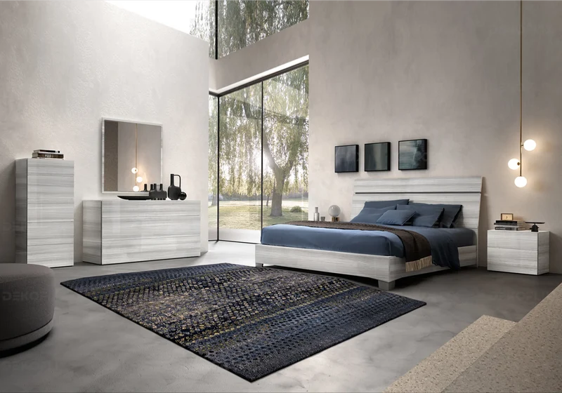 Commode 3 tiroirs gris argent laquée design - Mia
