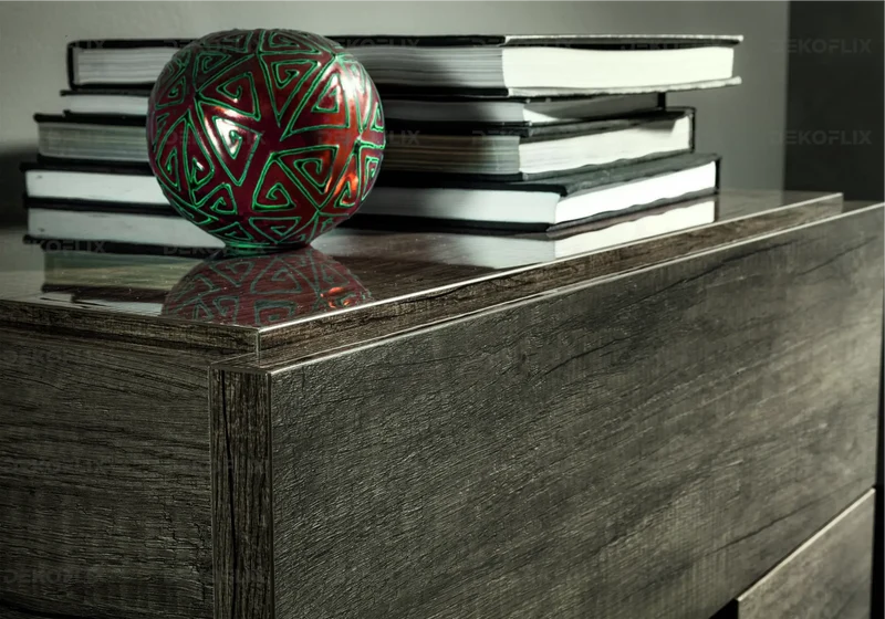 Table de chevet 2 tiroirs bois chêne laqué design - Medea