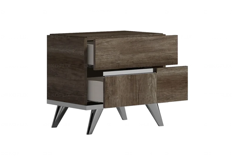 Table de chevet 2 tiroirs bois chêne laqué design - Medea