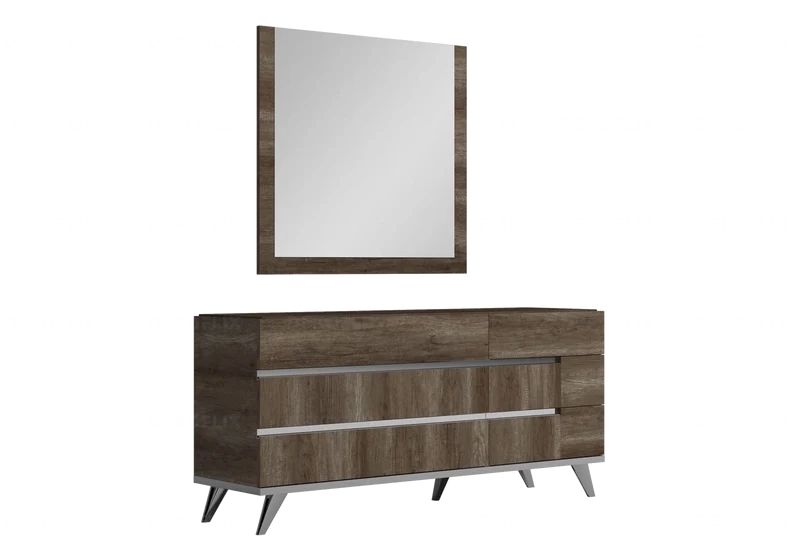 Commode 6 tiroirs bois chêne laqué design - Medea