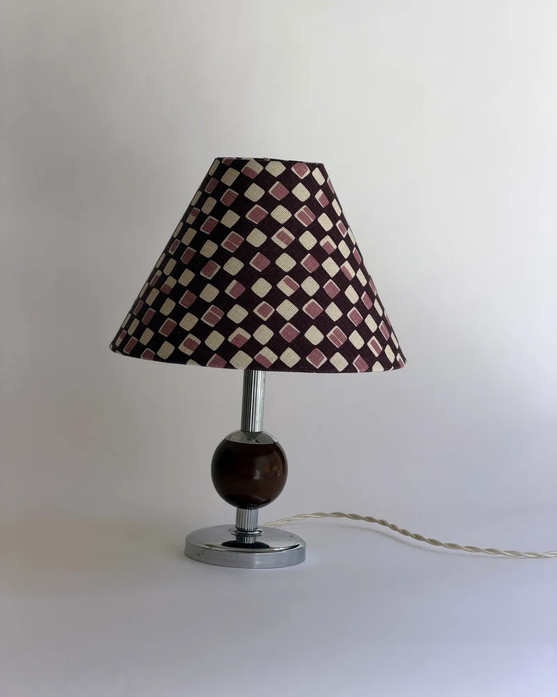 Vintage Swedish Art Deco Metal and Wood Table Lamp, 1930s