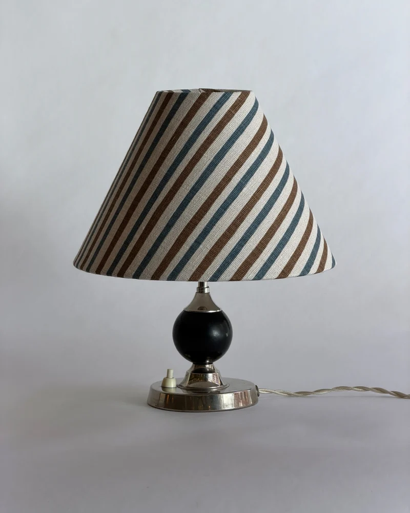 Vintage Swedish Art Deco Metal and Wood Table Lamp, 1930s