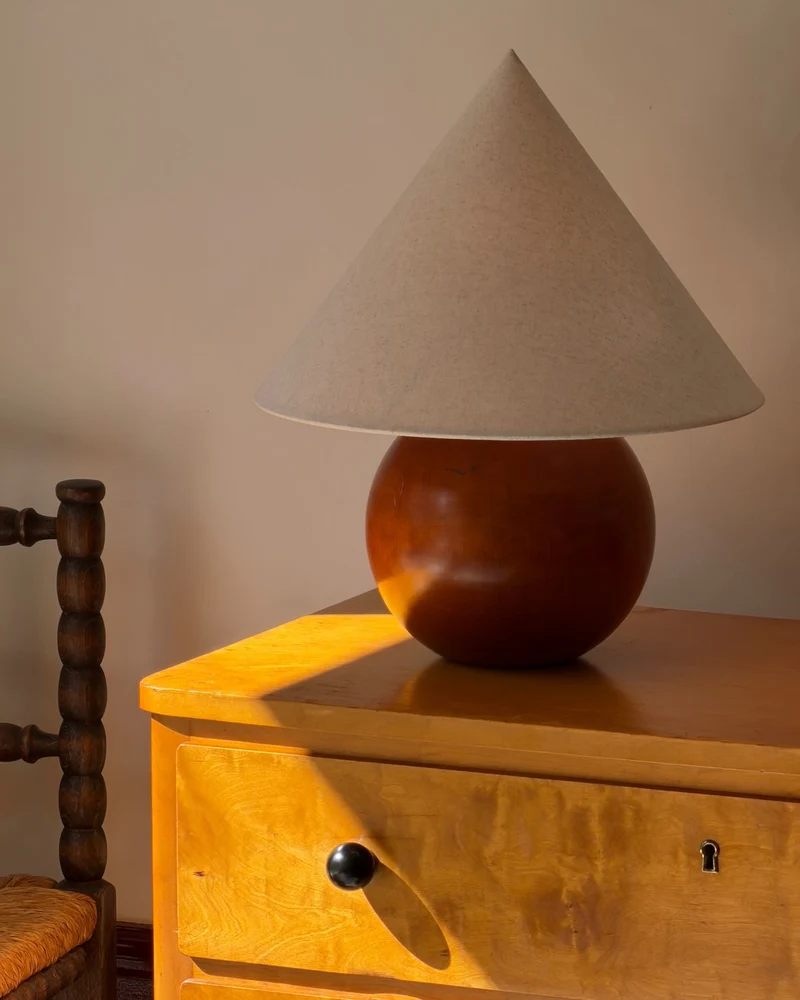 Vintage Wooden Cone Table Lamp