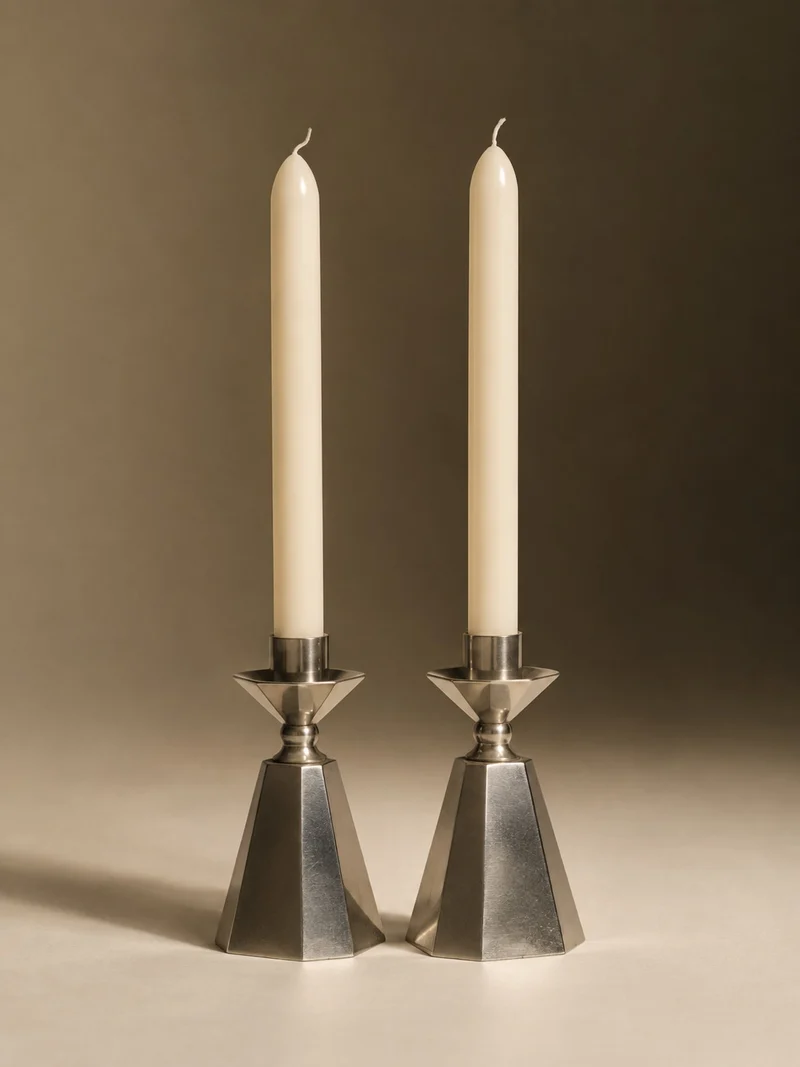 Pair of GAB Tenn Faceted Pewter Candlesticks | Sweden 1960