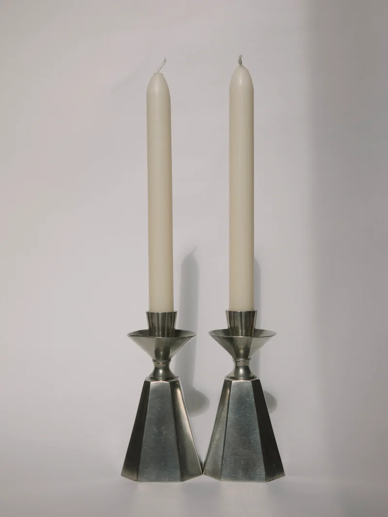 Pair of GAB Tenn Faceted Pewter Candlesticks | Sweden 1960