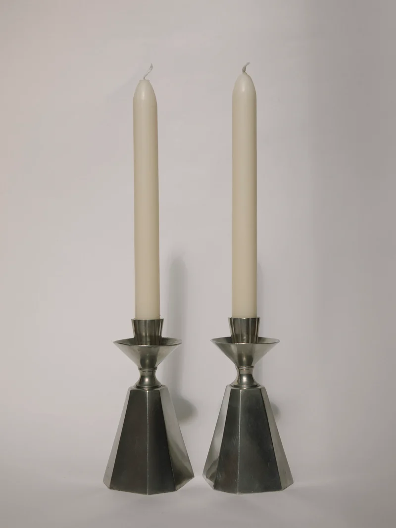 Pair of GAB Tenn Faceted Pewter Candlesticks | Sweden 1960