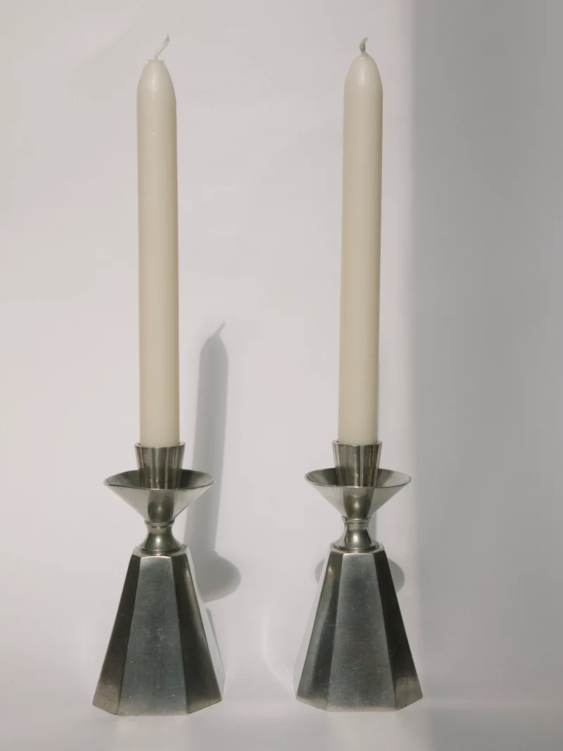 Pair of GAB Tenn Faceted Pewter Candlesticks | Sweden 1960