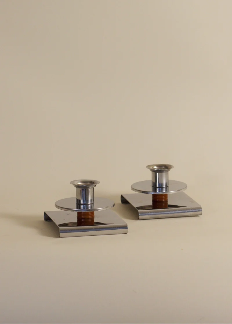 Pair of Art Deco Chrome Candlesticks