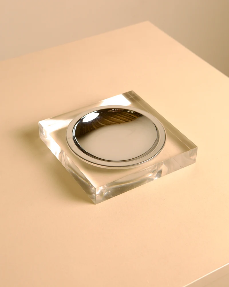 Italian Square Metal and Plexiglass Catch-all, 1970s