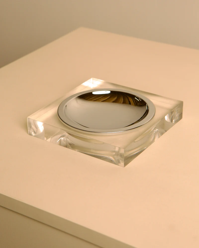 Italian Square Metal and Plexiglass Catch-all, 1970s
