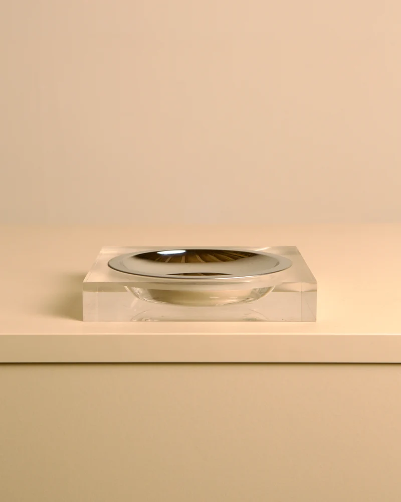 Italian Square Metal and Plexiglass Catch-all, 1970s